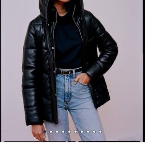 Vegan Midi Leather Puffer Jacket